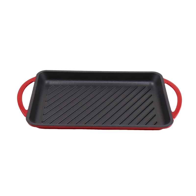 YFKSY33002 Enameled Cast Iron Rectangle Griddle Plate Double Handle Barbecue Grill